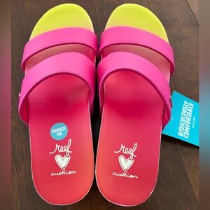 Reef Pink and Yellow Sandals Vibrant Summer Slides Women’s Size 9